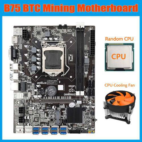 B75 ETH Mining Motherboard+Random CPU+Cooling Fan LGA1155 8XPCIE USB Adapter DDR3 MSATA B75 USB BTC Miner Motherboard