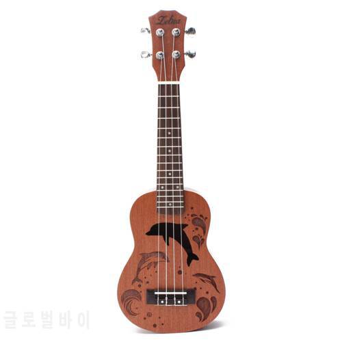 укулеле 21 Inch 4 Nylon Strings Ukulele Sapele Dolphin Pattern Hawaii Ukelele Mini Guitar Soprano Rosewood Uke Music Instrument