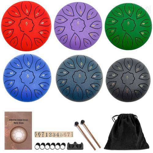 6 inch 8/11 Tune Tongue Drum Percussion Musical Instrument Steel Tongue Drum for Beginner Tune Hand Drum Sticks Carrying Bag