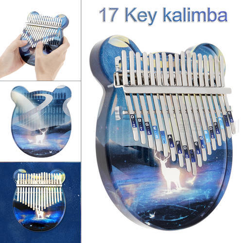 17 Key Kalimba Crystal Painted Starry Planet Star Elk Thumb Finger Piano Mbira with EVA Storage Case Christmas Gift