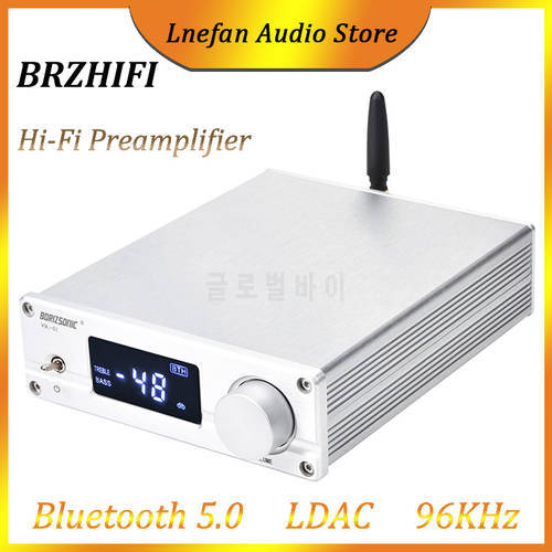 BRZHIFI Preamplifier Bluetooth 5.0 LDAC Audio Amplifier Preamp HiFi Sound Amplifier Treble And Bass Control RCA Output For AMP