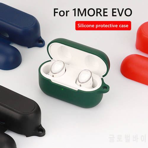 for 1MORE EVO Silicone Cover Case Skin Earphone Charging Compartment Shell 360 degree All-inclusive Shockproof with Hook