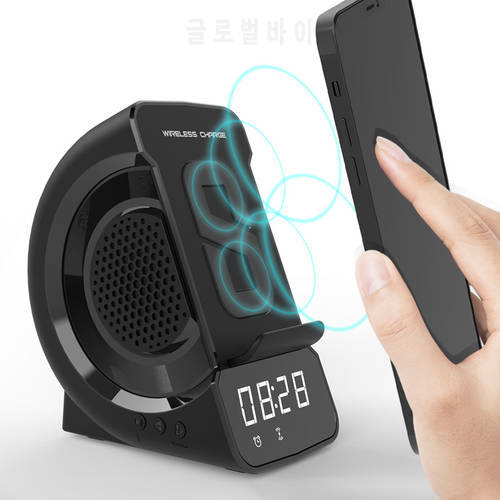 New Design Bluetooth Audio Portable Speaker Alarm Clock Phone Wireless Charger 3 in 1 Bass Loudspeaker Support TF card AUX input