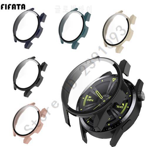 Full Screen Protector For Huawei Watch GT3 case Protective Cover For Watch GT 3 42mm 46mm PC shell +Tempered glass чехол