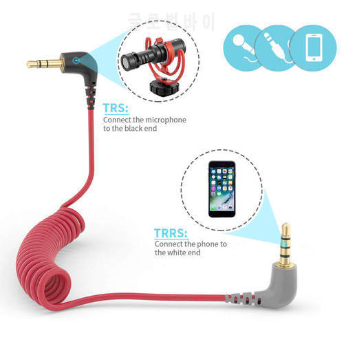 TRS to TRRS 3.5mm Spring Coiled Microphone Cable for RODE Sc7 By VIDEOMIC GO Video Micro-type Mics