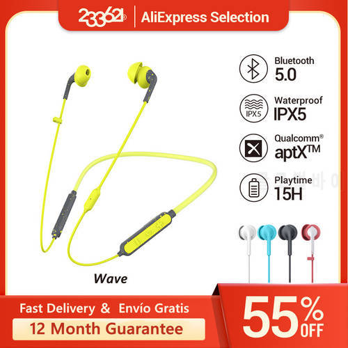 233621 Wave Bluetooth 5.0 Wireless Neckband Headphones Call Noise Reduction Earphones with IPX5 Waterproof Level