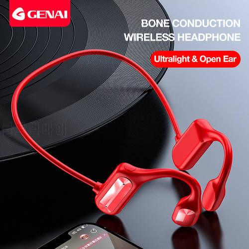 Genai Bone Conduction Earphone Bluetooth Headphones Wireless Sports Earphone with Mic for Workout Open Ear Handsfree Headset