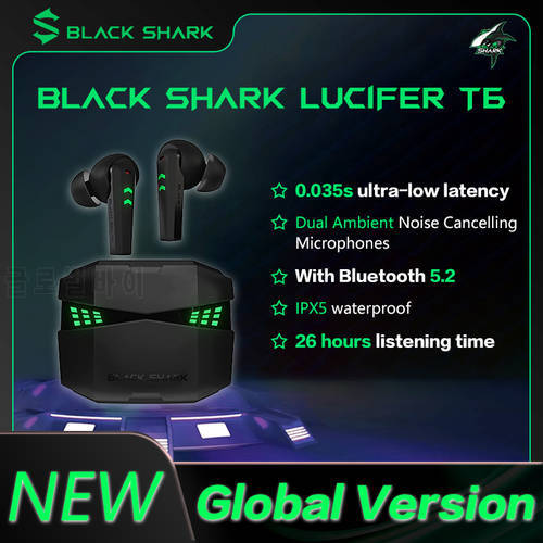 Global Version Black Shark Lucifer T6 Wireless Earbuds 0.035s Ultra-Low Latency Bluetooth 5.2 IPX5 Waterproof 26h Listening Time