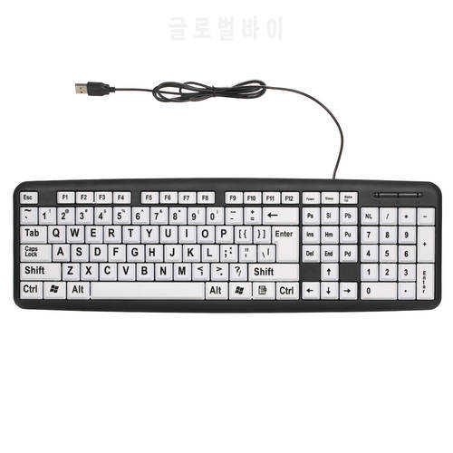 USB Wired Keyboard for Low Vision Users with Large White Keys Black Letters for Old Men