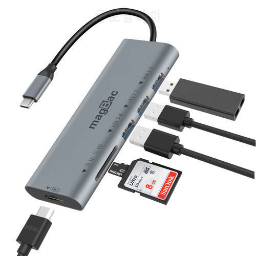 magBac 16-in-1 USB C Hub Type C to Dual HDMI 4K 60Hz USB3.1 10Gbps RJ45 DP SD TF Reader 65W Adapter Docking Station For Macbook