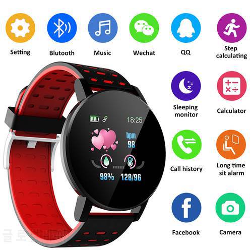119S Smart Watch Men Women Blood Pressure Waterproof Sport Round Smartwatch Smart Clock Fitness Tracker For Android IOS