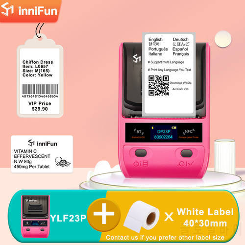 57mm Wide Thermal Printer with 1 Roll Blank Label Barcode Sticker Label Maker Wireless Bluetooth Android iOS