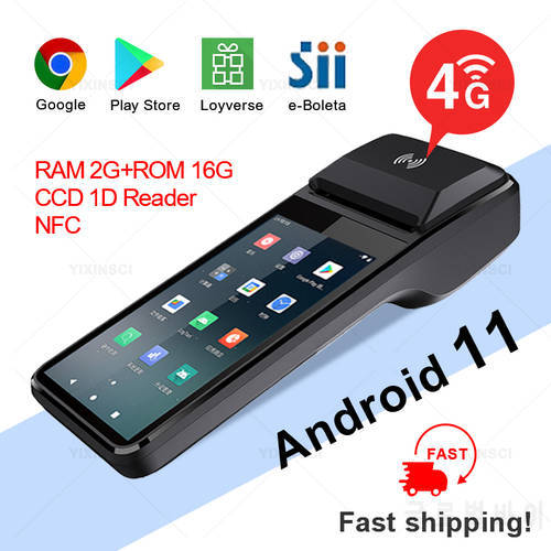 Android11 Handheld POS PDA Terminal WIFI 4G NFC With Bluetooth 2+16GB Mobile Touch POS 58mm Printer Support Google Play Loyverse