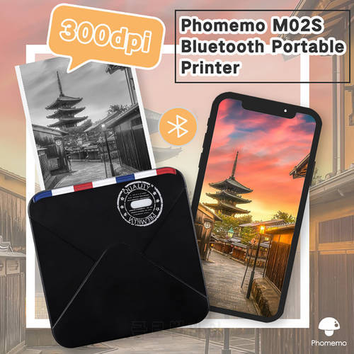 Phomemo M02S Portable Thermal Label Printer 304dpi Wireless Bluetooth Sticker Label Maker Machine Inkless Stationery Printer