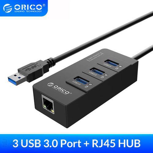 ORICO HR01-U3 3 Ports Super Speed USB3.0 HUB Splitter with External RJ45 Gigabit Ethernet Network Card 5Gbps Black For Laptop