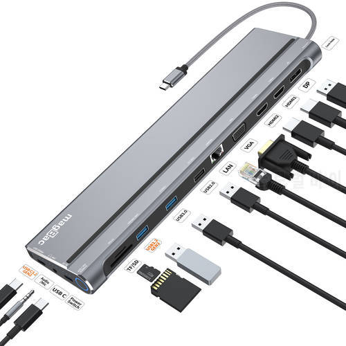 USB C Docking Station Extend Triple Display 4K@60Hz UHD Monitor for Macbook Pro Lenovo HP Xiaomi USB 3.0 PD 100W Charging Laptop