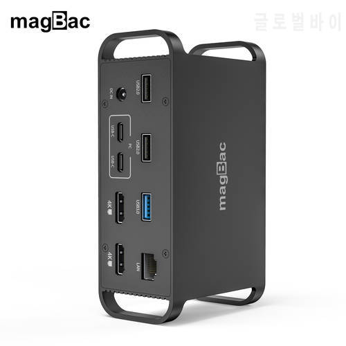 magBac 14-in-2 Dock Station for Macbook Pro Air Thunderbolt 3 4 Extended Dual Minitor 4K 60Hz,100W AC Adapter,Gigabit Ethernet