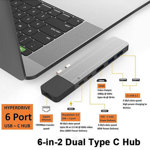 USB C Hub Thunderbolt 3 Dock with HDMI-compatible Rj45 1000M TF SD Reader PD 100W Dual Type C Hub Adapter for MacBook Pro/Air M1