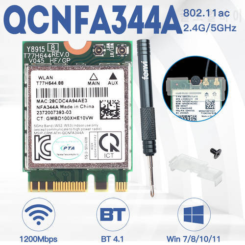 867Mbps Qualcomm Atheros QCNFA344A Wireless Wifi Network Card 802.11ac BT 4.1 QCNFA344A Dual Band Wi-Fi NGFF Card