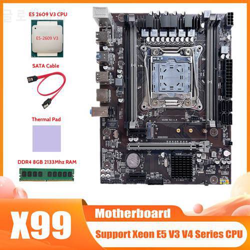 HOT-X99 Motherboard LGA2011-3 Computer Motherboard With E5 2609 V3 CPU+DDR4 4GB 2133 Mhz RAM+SATA Cable+Thermal Pad