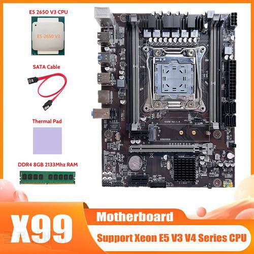 HOT-X99 Motherboard LGA 2011-3 Computer Motherboard With E5 2650 V3 CPU+DDR4 4GB 2133 Mhz RAM+SATA Cable+Thermal Pad