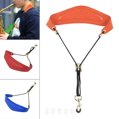 Leather Adjustable Saxophone Neck Strap with Brass Steel Hook Add Cotton Strap for Saxophone