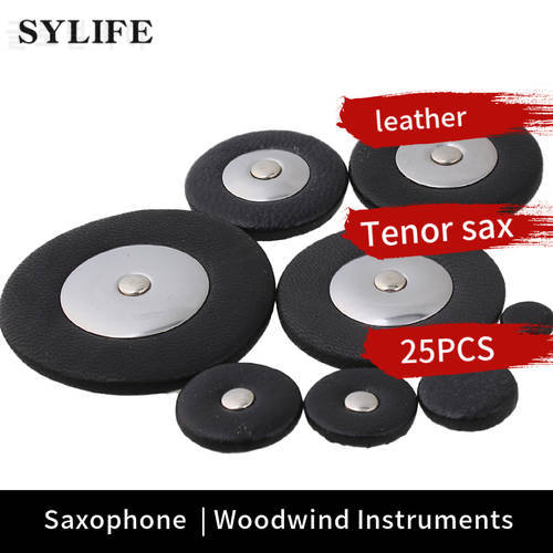 Set of 25 Tenor Saxophone Woodwind Black Leather Pads