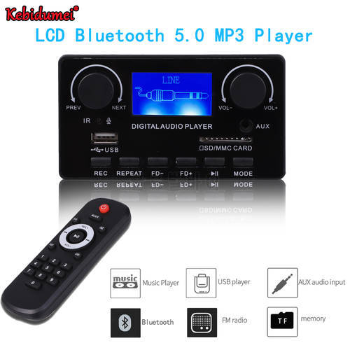 LCD Lyrics Display Bluetooth 5.0 MP3 Decoder Board Support Handsfree Recording FM DC 12V MP3 WMA WAV APE FLAC Audio Player
