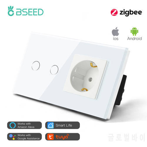 BSEED ZigBee Touch Switches 1/2/3Gang Smart Light Switch No Neutral Wire Google Alexa App Control EU Standard Wall Socket
