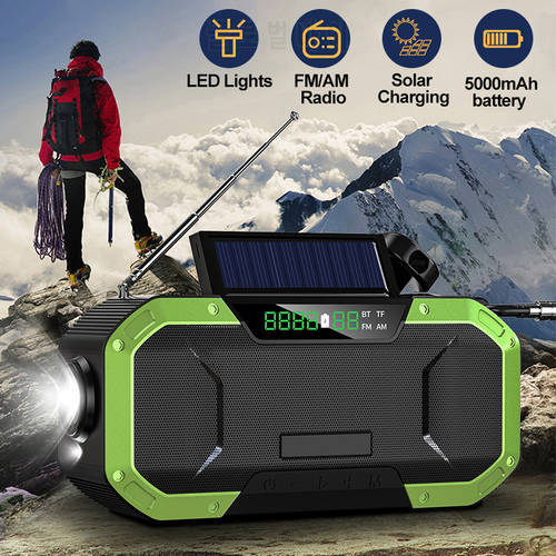 Portable AM/FM Weather Radio Bluetooth-Compatible Speaker With Flashlight&Reading Lamp Solar Power Emergency Use For Outdoor