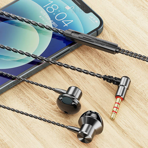 L Type 3.5mm Earphone 90 Degree Right Angled Plug Stereo Bass Headset Wired Earbuds In-Ear Earphones for Samsung A52S Redmi OPPO