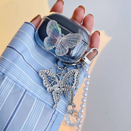 For Beats Studio Buds Case Fashion Gradient crystal butterfly Soft Clear silicone Earphone Cover StudioBuds Hearphone Case
