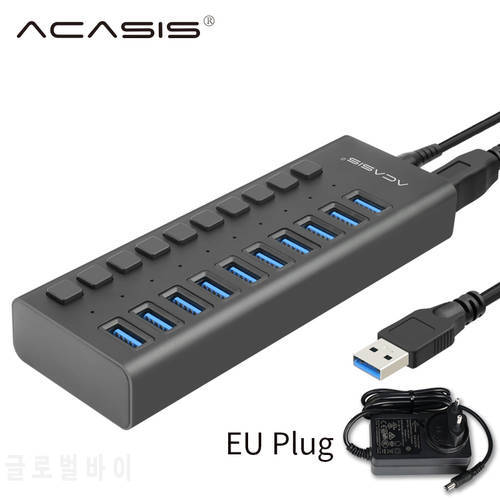 Acasis Powered USB 3.0 HUB With Charger 10 Ports Independent Switches USB Splitter Expander Adapter For Macbook