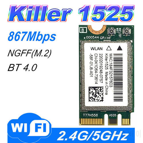 Killer 1525 802.11ac 867Mbps wireless AC1525 + Bluetooth 4.0 M.2 NGFF E / A Dell Alienware main mini WiFi card Killer1525 wifi