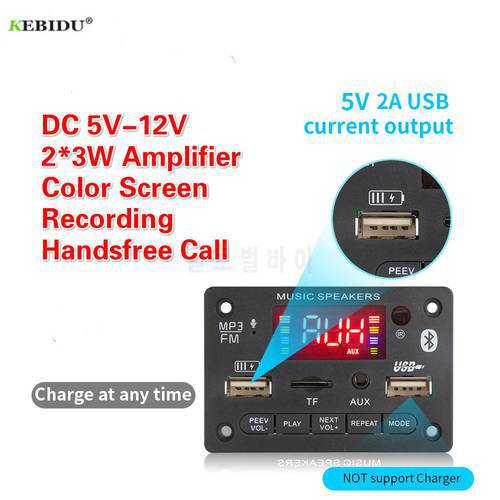 2*3W Amplifier DC 5V 12V MP3 Decoder Board Wireless Handsfree Support USB TF FM Radio Recording Module with USB Charging Port