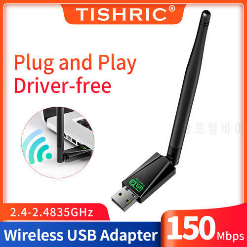TISHRIC 150Mbps Wifi Antenna Drive Free Wireless Network Card 802.11N USB2.0 External Wi-fi Adapter USB Wifi Adapter For Desktop