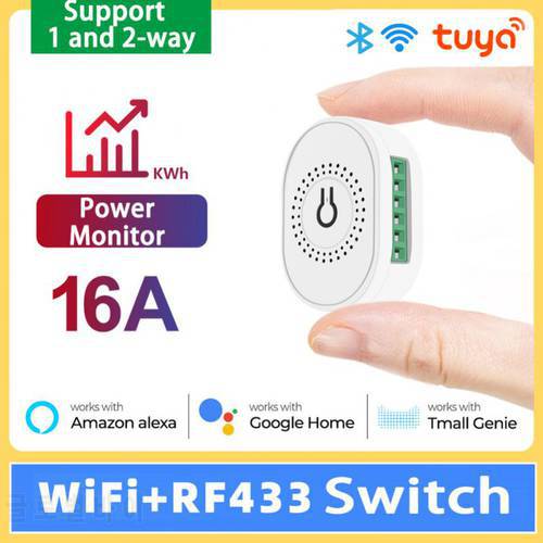 Tuya Smart WIFI+RF433 Switch Breaker 16A With Power Monitor Work With Alexa And Google Assistant 1/2 Way Switch Control