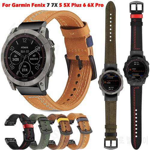 New 22 26mm Quickfit Watchband Strap For Garmin Fenix 7 7X 6 6X Pro 5X 5 Plus 3HR 935 Epix Genuine Leather Band Watch Wristband