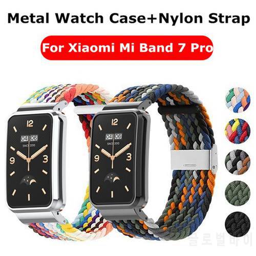 Metal Case Nylon Strap For Xiaomi Mi Band 7 Pro Smart Watch Wristband Bracelet for mi band 7 pro miband 7pro Correa Watchband