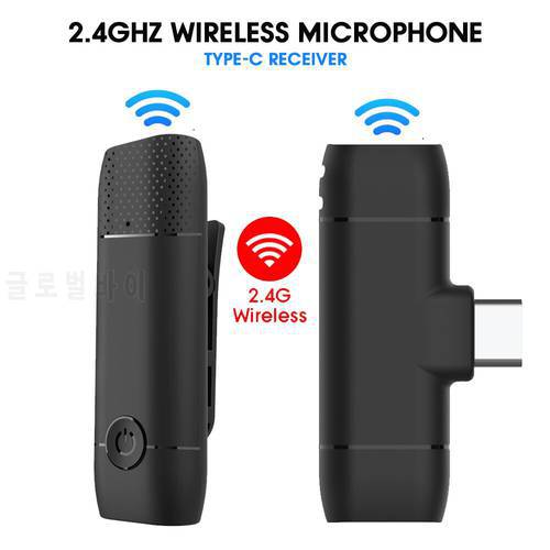 2.4GHz Wireless Microphone Clip-on Lavalier Microphone Transmitter Receiver for Live Vlog Video Recoding Interview