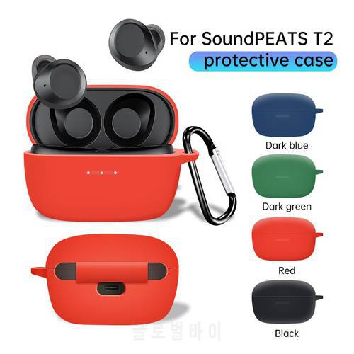 Siutable For SoundPEATS T2 Protective Case Soft Silicone Earphone Cover Shockproof SoundPEATS T2 Case With Hook