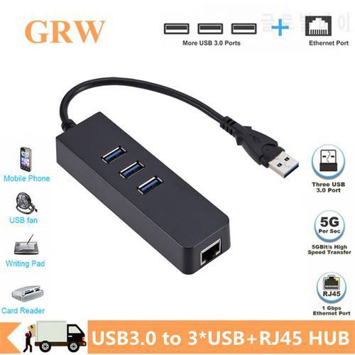 GRWIBEOU USB 3.0 to 3 Port USB 3.0+RJ45 Hub 10/100Mbps Fast Ethernet Adapter USB to RJ45 Lan Network Card for laptop PC