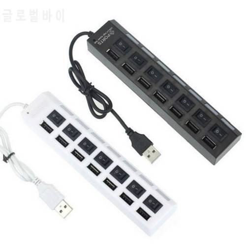 7-Port Multi USB 2.0 Hub Power Adapter Splitter Charger With Individual Switch And LED Light For PC Laptop Computer