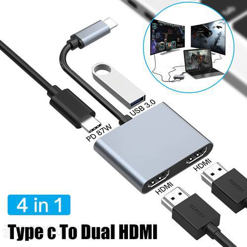 4 in 1 USB C Hub to Dual HDMI-Compatible 87W PD Charge USB 3.0 Adapter Docking Station Type C Splitter For Macbook Accessories
