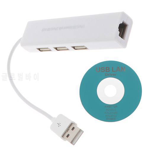 USB Ethernet With 3 Port USB HUB 2.0 RJ45 Lan Network Card USB To Ethernet Adapter For PC USB 2.0 HUB With USB LAN Driver
