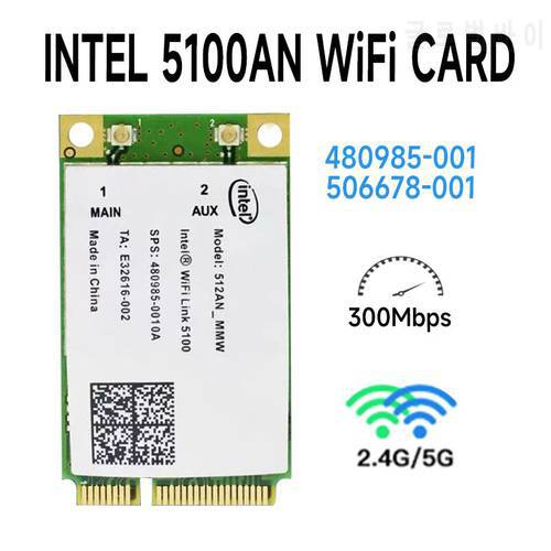 wireless card for Intel Wifi 5100 Wireless Mini PCI-E full Card 300Mpbs 802.11a/b/g/n 512ANIntel 2.4G/5G WiFi Link 5100 MIMO