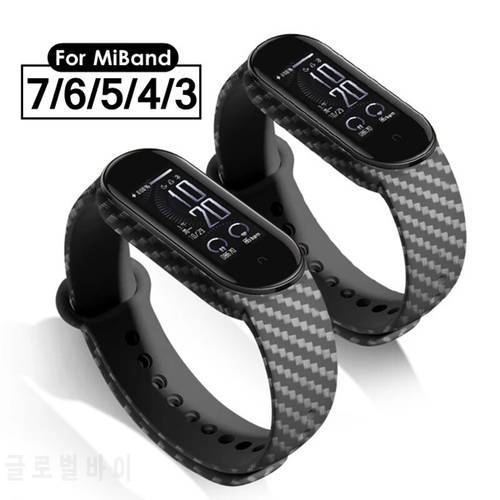 Luxury Carbon Fiber Pattern Strap for Miband 7 6 5 Mi Band 3 4 TPU Business Wriststrap Belt Bracelet for Xiaomi Band 7 6 5 4 New