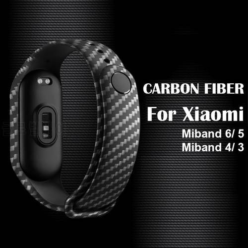 Luxury Carbon Fiber Strap for Mi Band 6 5 4 3 Bracelet Silicone Wristband for Miband 6 5 4 3 Sport Watch Replacement Wrist Strap