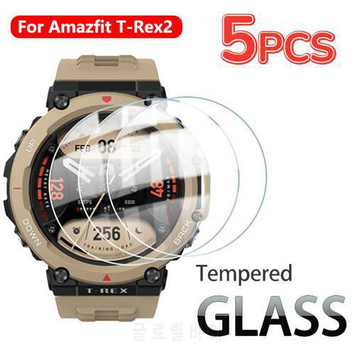 5-1Pack For Amazfit T-Rex2 Tempered Glass Screen Protectors Full Coverage Anti-scratch Protective Films For Amazfit T Rex 2