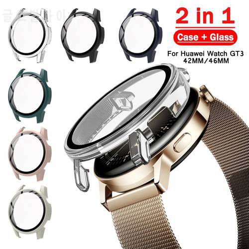Case+Glass for Huawei Watch GT3 Pro 42mm 46mm 43mm Smart Accessories Screen Protective Cover for Huawei Watch GT 3 Shell Case
